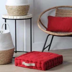 Stof Coussin De Sol Bicolore Coton Rouge 45 X 45 -Maisons Du Monde Boutique coussin de sol bicolore coton rouge 45 x 45 2