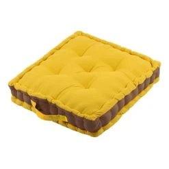 Lovely Casa Coussin De Sol Coton Moutarde Taupe 50x50cm