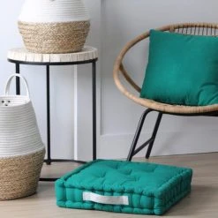 Stof Coussin De Sol En Coton Vert émeraude 45x45 -Maisons Du Monde Boutique coussin de sol en coton vert emeraude 45x45 2