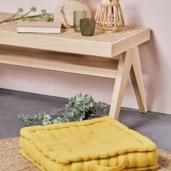 TODAY Coussin De Sol En Gaze De Coton Jaune 40x40 Cm -Maisons Du Monde Boutique coussin de sol en gaze de coton jaune 40x40 cm 2