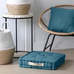 Stof Coussin De Sol épais En Coton Bleu 45x45 -Maisons Du Monde Boutique coussin de sol epais en coton bleu 45x45 2