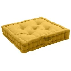 Home Maison Coussin De Sol Uni En Pur Coton Jaune 50 X 50