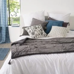 Home Maison Ădredon En Velours Et Pompons Polyester Gris 180x80