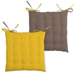 Lovely Casa Galette De Chaise Bicolore Coton Rouge/lin 40x40 -Maisons Du Monde Boutique galette de chaise bicolore coton moutarde taupe 40x40 1