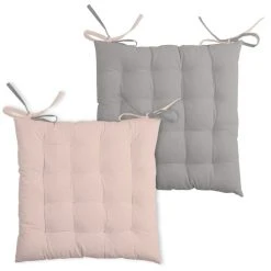 Lovely Casa Galette De Chaise Bicolore Coton Poudre/souris 40x40 -Maisons Du Monde Boutique galette de chaise bicolore coton poudre souris 40x40 4