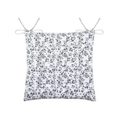 Home Maison Galette De Chaise Fleurie En Coton Recyclé Blanc Noir 38 X 38