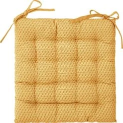 Home Maison Galette De Chaise Imprimée Et Matelassée à Nouettes Coton Ocre 38 X 38