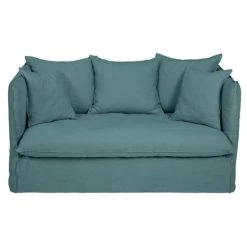 Maisons Du Monde Housse De Canapé 2 Places En Lin Froissé Bleu Céladon