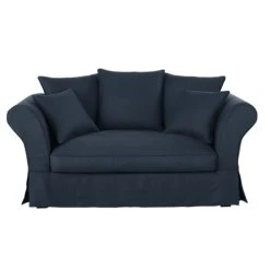Maisons Du Monde Housse De Canapé 2 Places En Lin Froissé Bleu Nuit