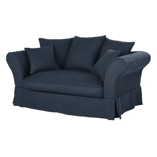 Maisons Du Monde Housse De Canapé 2 Places En Lin Froissé Bleu Nuit 4 Maisons Du Monde Housse De Canapé 2 Places En Lin Froissé Bleu Nuit – Image 2
