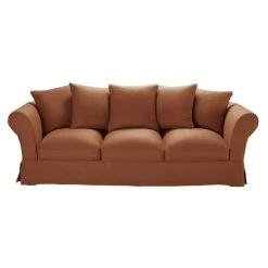 Maisons Du Monde Housse De Canapé 4/5 Places En Lin Froissé Orange De Sienne