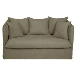 Maisons Du Monde Housse De Canapé Convertible 2 Places En Lin Froissé Vert Kaki