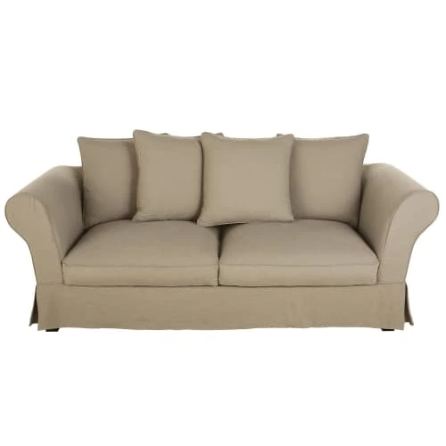 Maisons Du Monde Housse De Canapé Convertible 3/4 Places (12 Cm) En Lin Froissé Beige Ficelle 3 Maisons Du Monde Housse De Canapé Convertible 3/4 Places (12 Cm) En Lin Froissé Beige Ficelle