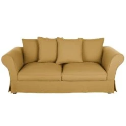 Maisons Du Monde Housse De Canapé Convertible 3/4 Places (12 Cm) En Lin Froissé Ocre