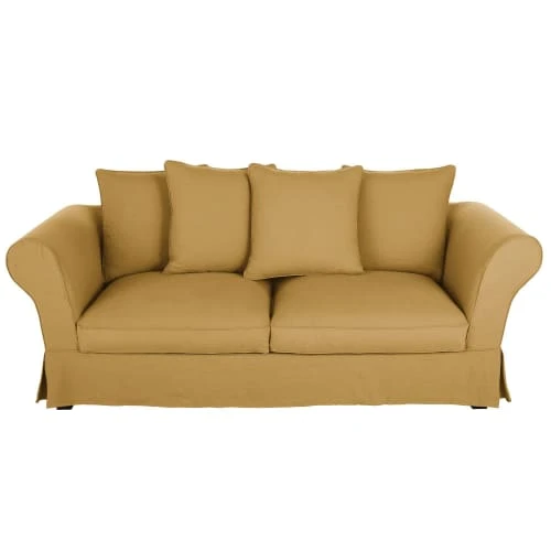 Maisons Du Monde Housse De Canapé Convertible 3/4 Places (12 Cm) En Lin Froissé Ocre 3 Maisons Du Monde Housse De Canapé Convertible 3/4 Places (12 Cm) En Lin Froissé Ocre