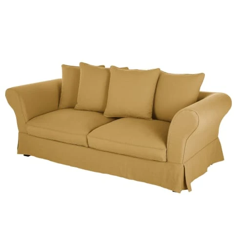 Maisons Du Monde Housse De Canapé Convertible 3/4 Places (12 Cm) En Lin Froissé Ocre 5 Maisons Du Monde Housse De Canapé Convertible 3/4 Places (12 Cm) En Lin Froissé Ocre – Image 3