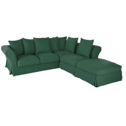 Maisons Du Monde Housse De Canapé D'angle Convertible 5 Places (matelas 12 Cm) En Lin Froissé Vert -Maisons Du Monde Boutique housse de canape d angle convertible 5 places matelas 12 cm en lin froisse vert 1000 3 34 221598 3