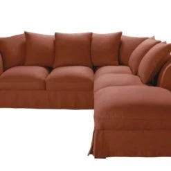 Maisons Du Monde Housse De Canapé D'angle Convertible (6 Cm) En Lin Froissé Terracotta