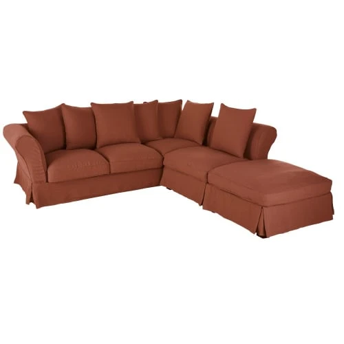 Maisons Du Monde Housse De Canapé D'angle Convertible En Lin Froissé Terracotta 5 Maisons Du Monde Housse De Canapé D'angle Convertible En Lin Froissé Terracotta – Image 3
