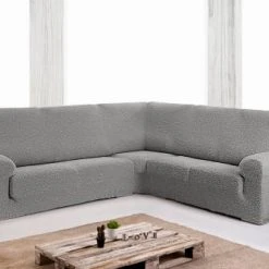Eysa Housse De Canapé En Coin 3+2 Places Gris Clair 600 Cm -Maisons Du Monde Boutique housse de canape en coin 3 2 places gris clair 600 cm 2