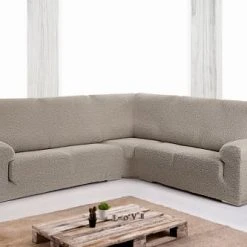 Eysa Housse De Canapé En Coin 3+2 Places Taupe 600 Cm -Maisons Du Monde Boutique housse de canape en coin 3 2 places taupe 600 cm 2