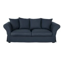 Maisons Du Monde Housse De Canapé Fixe Et Convertible 3/4 Places (6 Cm) En Lin Froissé Bleu Nuit