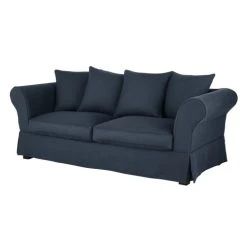 Maisons Du Monde Boutique -Maisons Du Monde Boutique housse de canape fixe et convertible 3 4 places 6 cm en lin froisse bleu nuit 1000 15 14 204440 2