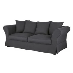Maisons Du Monde Housse De Canapé Fixe Et Convertible 3/4 Places (6 Cm) En Lin Froissé Gris Anthracite -Maisons Du Monde Boutique housse de canape fixe et convertible 3 4 places 6 cm en lin froisse gris anthracite 1000 13 12 204438 2