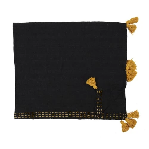 The Home Deco Factory Jeté De Canapé Surpiqué Pompons Noir 130x150cm 4 The Home Deco Factory Jeté De Canapé Surpiqué Pompons Noir 130x150cm – Image 2