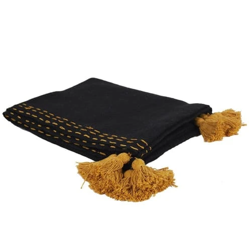 The Home Deco Factory Jeté De Canapé Surpiqué Pompons Noir 130x150cm 5 The Home Deco Factory Jeté De Canapé Surpiqué Pompons Noir 130x150cm – Image 3