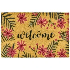 Wadiga Paillasson Coco Fleurs Roses Welcome 60x40x1.5cm
