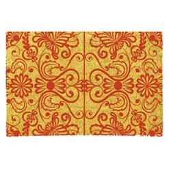 Wadiga Paillasson En Coco Motifs Volutes Rouges 70x40cm