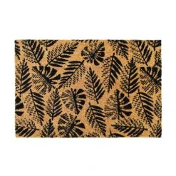 The Deco Factory Paillasson En Fibre De Coco Motif Fougères Naturel Et Noir 60x40