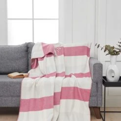 Sensei Maison Plaid à Franges Chaud Framboise 130x170 Cm