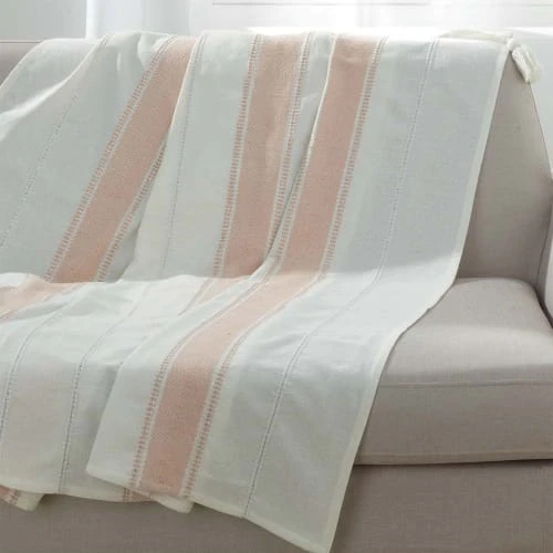 Douceur D'Intérieur Plaid à Pompons Coton Rose 125x150cm 4 Douceur D'Intérieur Plaid à Pompons Coton Rose 125x150cm – Image 2