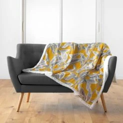 Douceur D'Intérieur Plaid Effet Velours Sherpa Jaune 125x150cm
