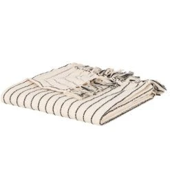 Maisons Du Monde Plaid En Coton Recyclé à Franges Motifs à Rayures 130x170