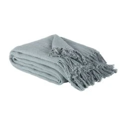 Maisons Du Monde Plaid En Coton Recyclé Bleu Céladon Avec Pompons 160x210 -Maisons Du Monde Boutique plaid en coton recycle bleu celadon avec pompons 160x210 1000 4 9 223418 3