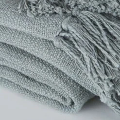 Maisons Du Monde Plaid En Coton Recyclé Bleu Céladon Avec Pompons 160x210 -Maisons Du Monde Boutique plaid en coton recycle bleu celadon avec pompons 160x210 1000 4 9 223418 4