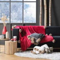 Home Maison Plaid En Flanelle à Pompons Polyester Gris 150 X 125 -Maisons Du Monde Boutique plaid en flanelle a pompons polyester gris 150 x 125 3