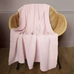 Blanc Cerise Plaid En Gaze De Coton 130x170cm Chamallow