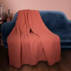 Blanc Cerise Plaid En Gaze De Coton 130x170cm Terracotta