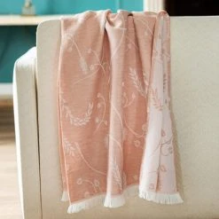 Toison D'or Plaid En Lin Et Coton Motif épis De Blé Corail 170 X 130