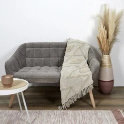 The Home Deco Factory Plaid Ethnique Relief Losange écru Coton 120x150cm