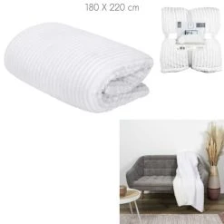 TOILINUX Plaid Flanelle Côtelé 180x220cm Ecru -Maisons Du Monde Boutique plaid flanelle cotele 180x220cm ecru 4