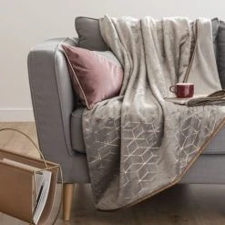 Maisons Du Monde Plaid Gris Motifs Graphiques Dorés 150x200