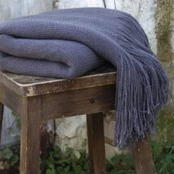 Actome Plaid Maille à Franges Anthracite 125x150cm