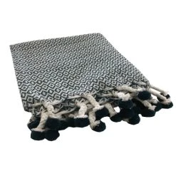 FUTURE HOME Plaid Polycoton Pétrole Et Blanc Avec Pompons 125x150cm 9 FUTURE HOME Plaid Polycoton Pétrole Et Blanc Avec Pompons 125x150cm -Maisons Du Monde Boutique plaid polycoton petrole et blanc avec pompons 125x150cm 3