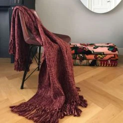 Malagoon Plaid De Mêlée Bleu Et Rose Velour 125x150 -Maisons Du Monde Boutique plaid rouge bordeaux 125x150 marble